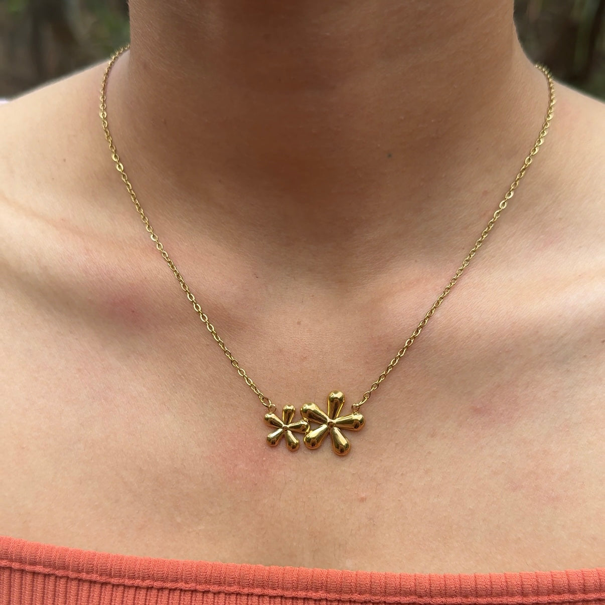 Double Flower Charm Necklace