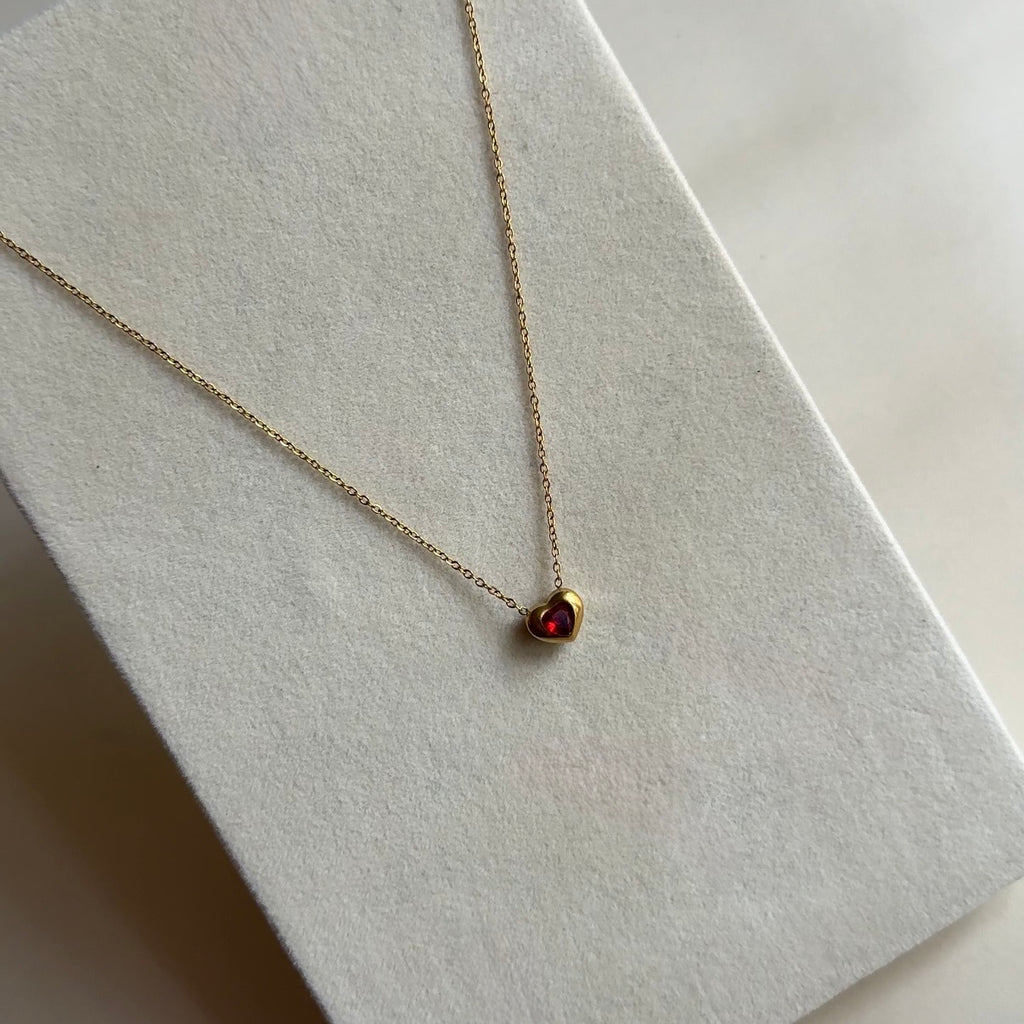 Ruby heart minimal necklace