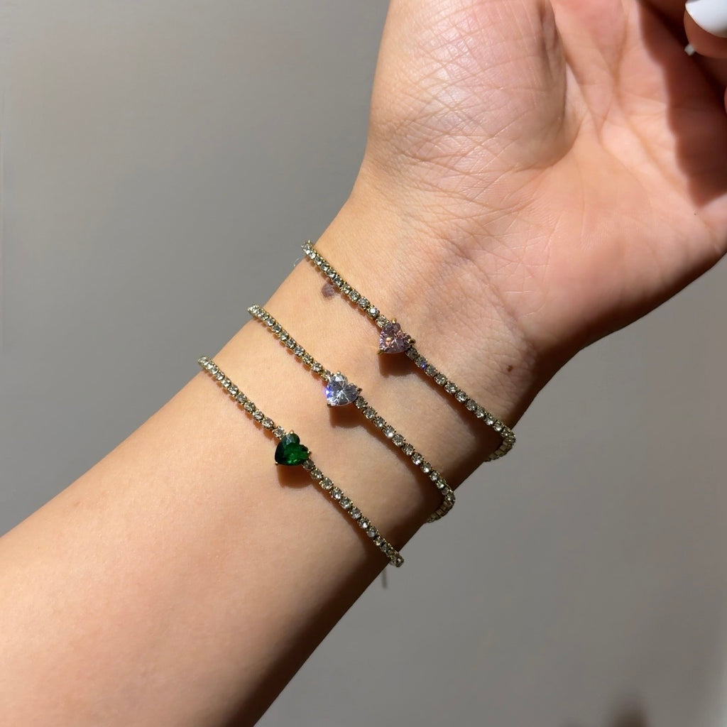 Emerald tennis heart bracelet